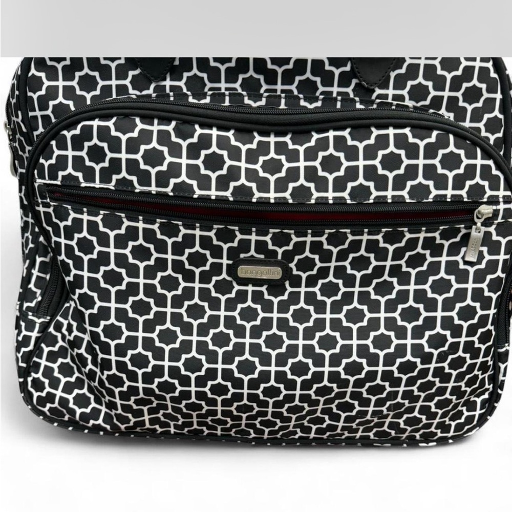 Baggalini Two in One Overnight Black and White Geometric Patterned Roller Bag